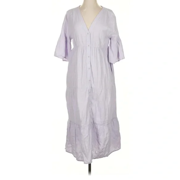NEW Pact Organic Cotton Lilac Purple Coastal Gauze Bell Sleeve Midi Dress Small - Picture 2 of 7